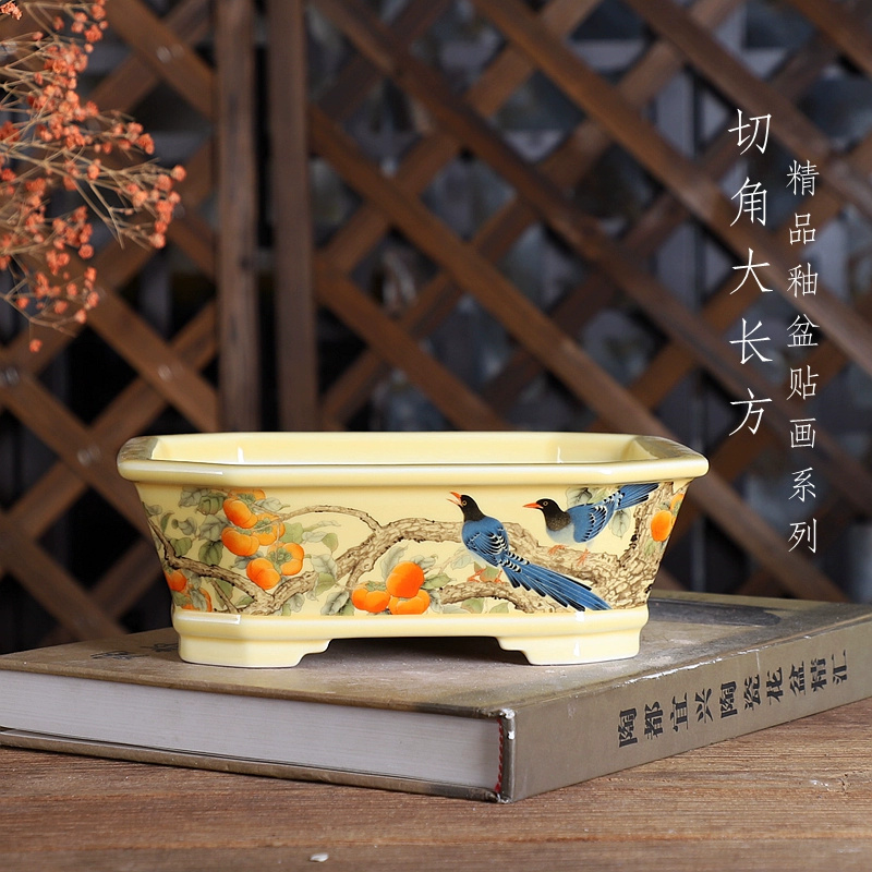 Bonsai Garden Table - Porseleinen rechthoekige bonsaipot, traditioneel Chinees patroon,